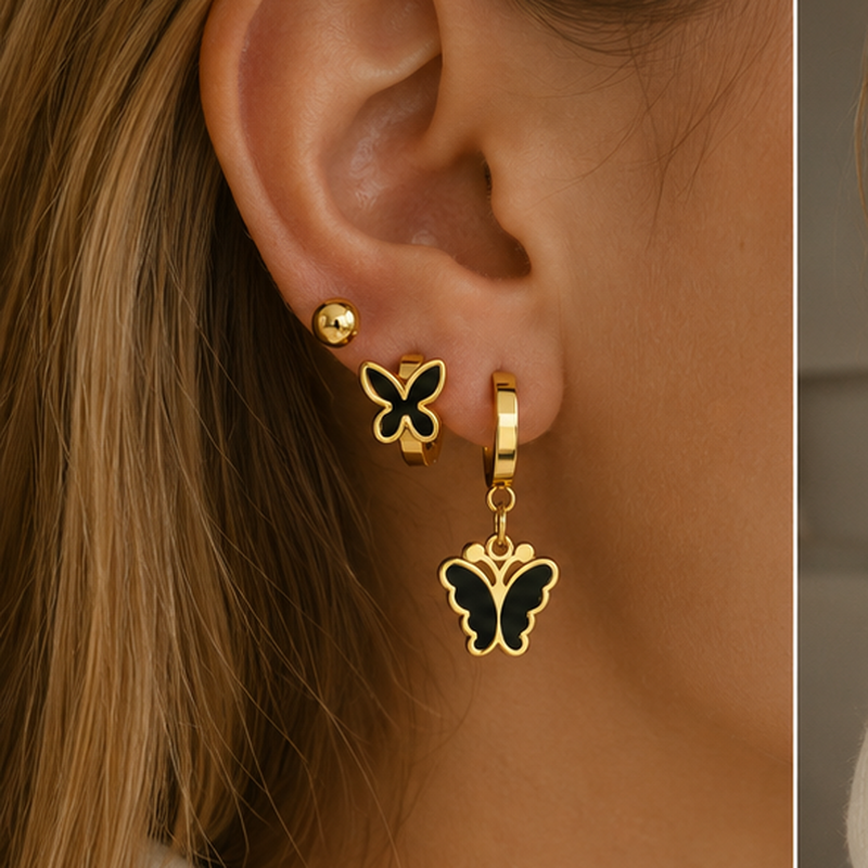 Ali Black Butterfly Charm Set