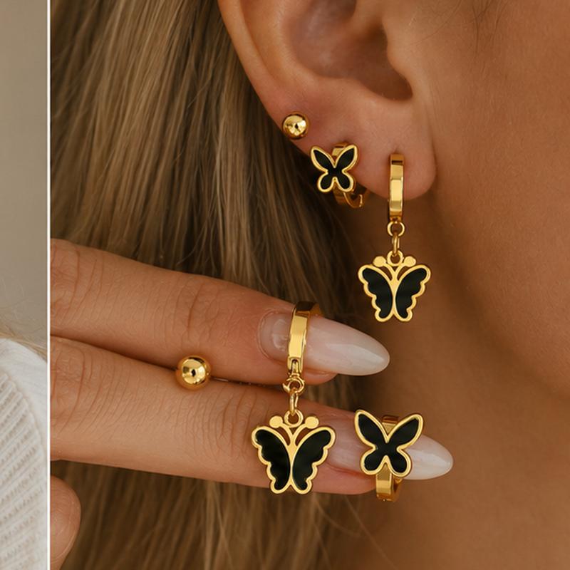 Ali Black Butterfly Charm Set